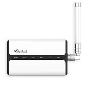 Milesight UG65 gateway sitting on a workbench
